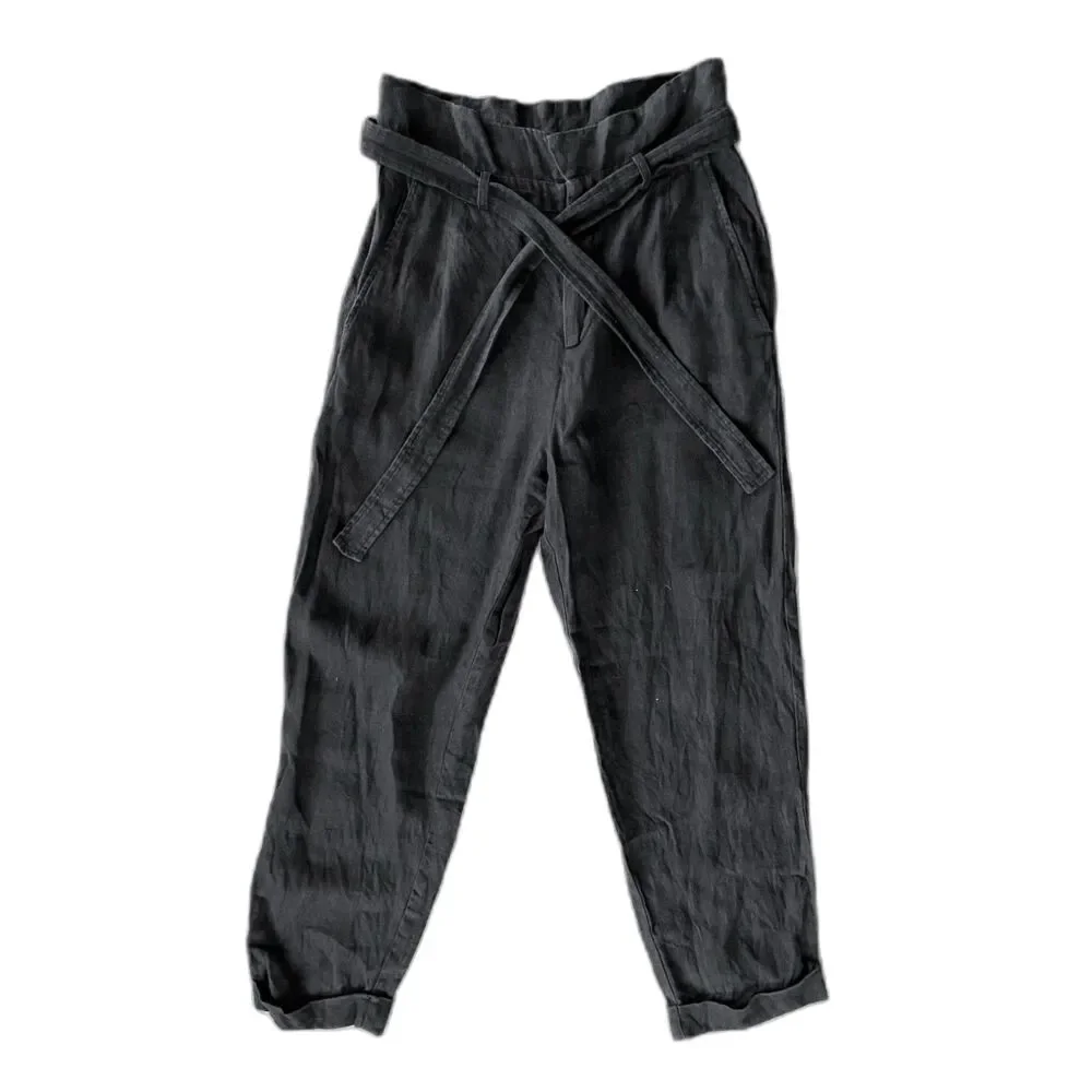REFORMATION Black Linen Wide Leg Waist Tie Pants Trousers  Women's Size 6